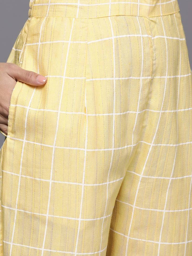 Women yellow embroidered thread work kurta with trousers & dupatta