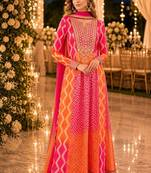 Pink chinon free size stitched anarkali suits with embroidery & sequence work