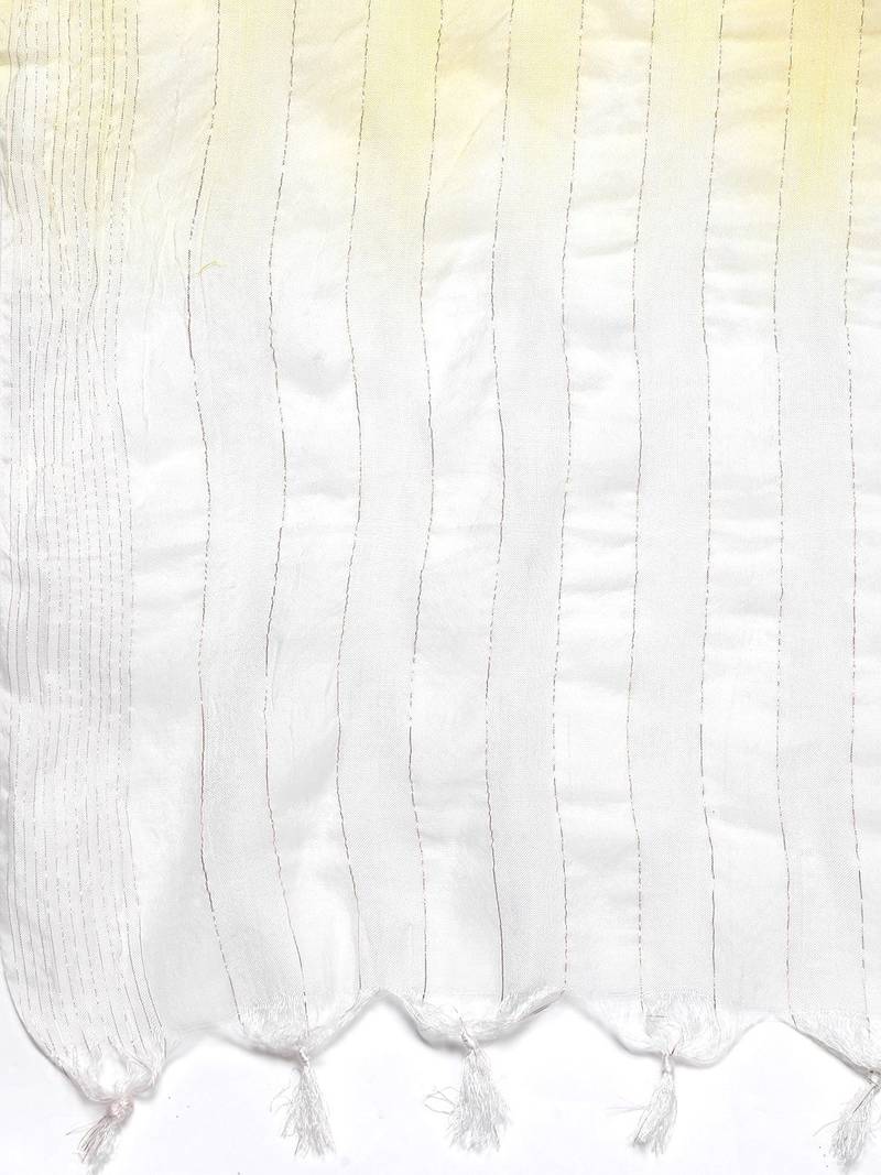 Women yellow embroidered thread work kurta with trousers & dupatta