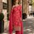 Red chinon semi stitched suit with multi digital printed work