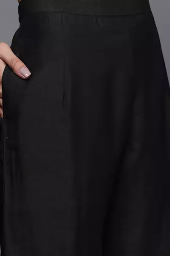 Women black embroidered kurta with palazzos & with dupatta