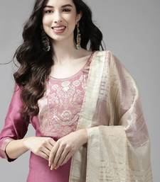 Women pink yoke design regular kurta with palazzos & dupatta