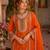 Orange chinon readymade palazzo suit with codding dori & sequence work