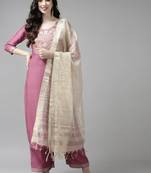 Women pink yoke design regular kurta with palazzos & dupatta