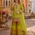 Parrot-green chinon readymade palazzo suit with codding dori & sequence work