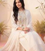 Women embroidered thread work pure cotton kurta with trousers & with dupatta