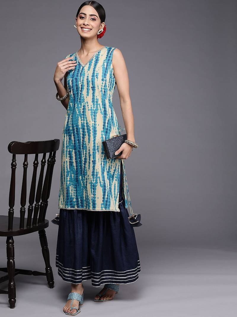 Women blue dyed kurta with sharara