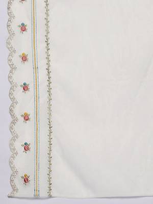 Women embroidered thread work cotton kurta with trousers & with dupatta 5