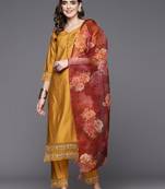 Women embroidered liva kurta with trousers & dupatta