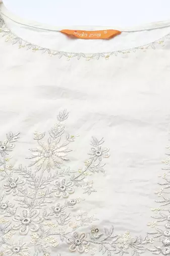 Women white ethnic motifs embroidered republic day kurta with trousers & with dupatta