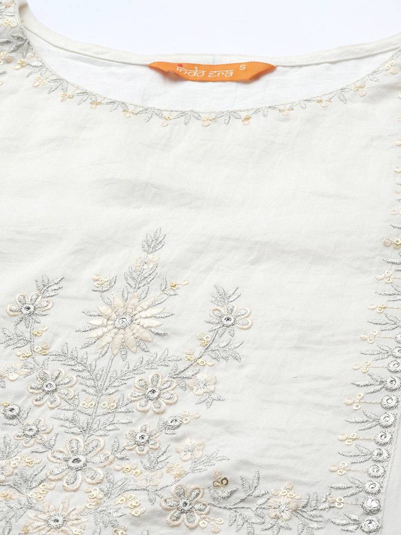Women white ethnic motifs embroidered republic day kurta with trousers & with dupatta