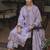 Lavender & pink floral embroidered thread work linen kurta set