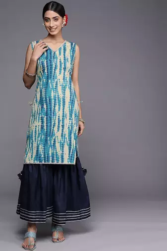 Women blue dyed kurta with sharara
