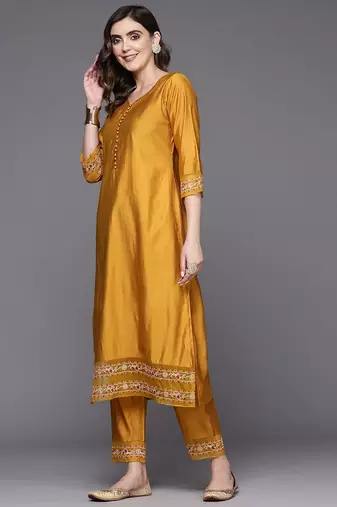 Women embroidered liva kurta with trousers & dupatta