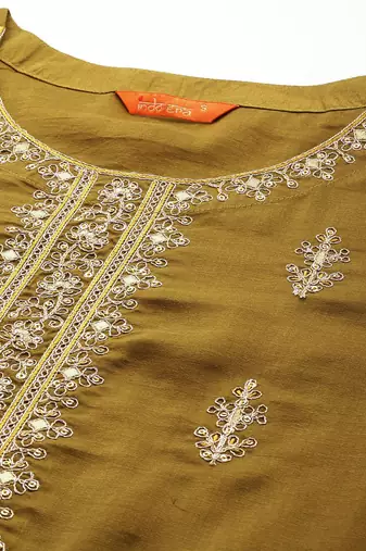 Women ethnic motifs embroidered regular sequinned kurta with trousers & dupatta
