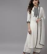 Women white yoke design regular kurta with palazzos & with dupatta