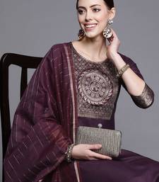 Women purple yoke design kurta with palazzos & with dupatta