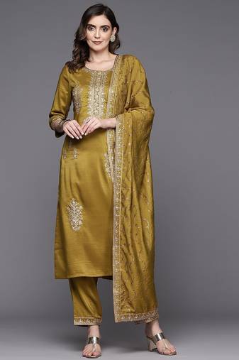 Women ethnic motifs embroidered sequinned kurta with trousers & dupatta