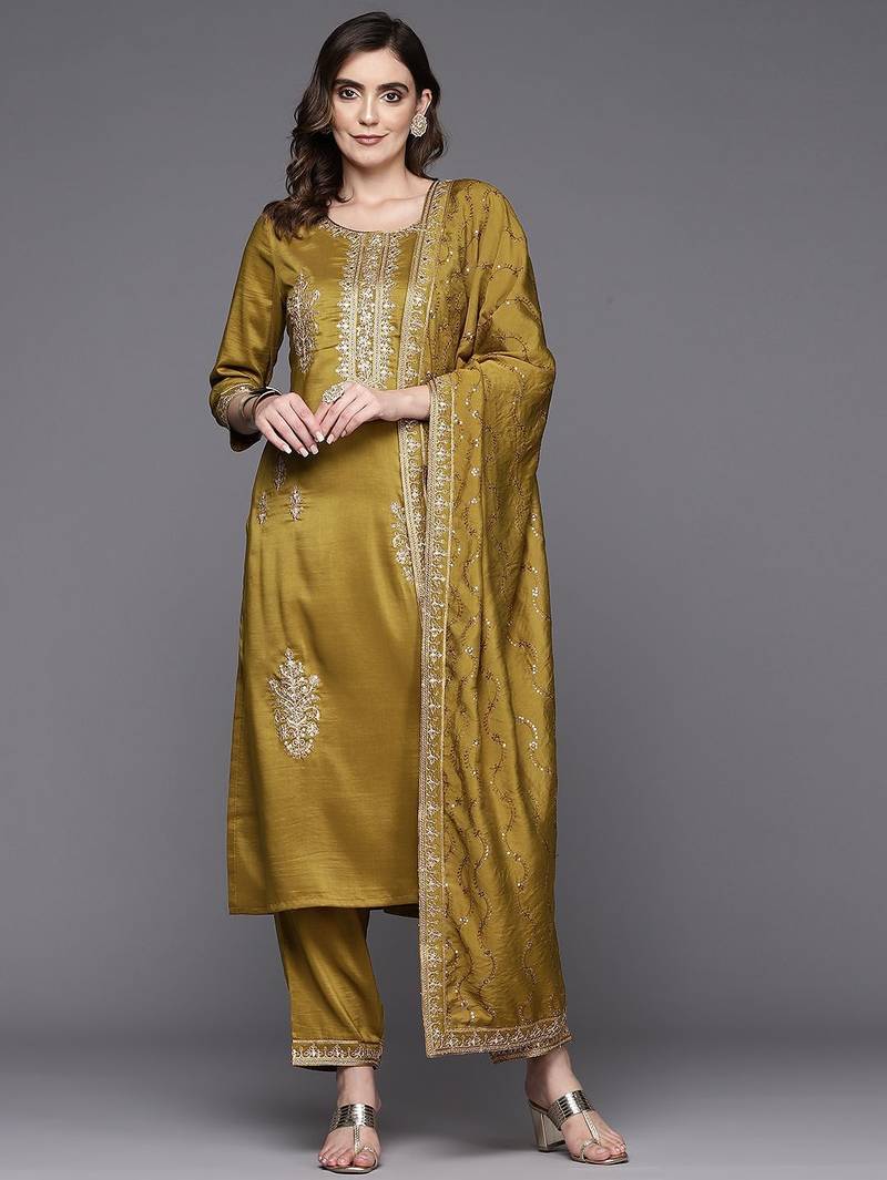 Women ethnic motifs embroidered regular sequinned kurta with trousers & dupatta