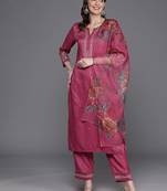 Floral embroidered thread work kurta with trousers & dupatta