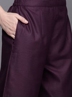 Women purple yoke design kurta with palazzos & with dupatta 4