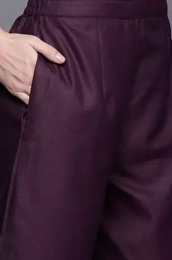 Women purple yoke design kurta with palazzos & with dupatta