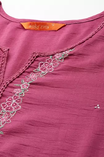 Floral embroidered thread work kurta with trousers & dupatta