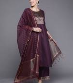 Women purple yoke design kurta with palazzos & with dupatta