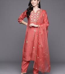 Women floral embroidered sequinned kurta with trousers & with dupatta