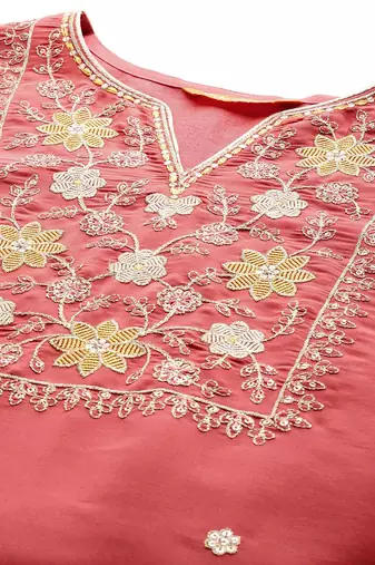 Women floral embroidered regular sequinned kurta with trousers & with dupatta