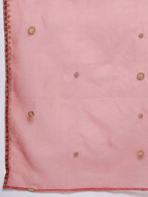 Women floral embroidered sequinned kurta with trousers & with dupatta 5