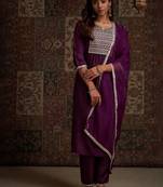 Yoke design embroidered regular kurta with trousers & with dupatta