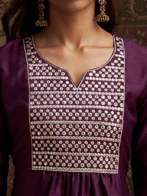 Yoke design embroidered kurta with trousers & with dupatta 2