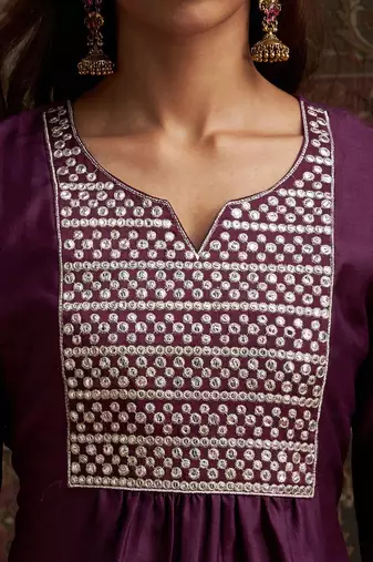 Yoke design embroidered regular kurta with trousers & with dupatta