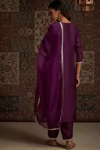 Yoke design embroidered regular kurta with trousers & with dupatta