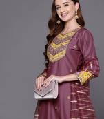 Embroidered regular sequinned kurta with trousers & dupatta