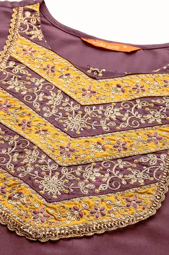 Embroidered regular sequinned kurta with trousers & dupatta