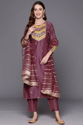 Embroidered sequinned kurta with trousers & dupatta
