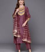 Embroidered sequinned kurta with trousers & dupatta