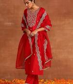 Floral embroidered regular sequinned kurta with palazzos & dupatta