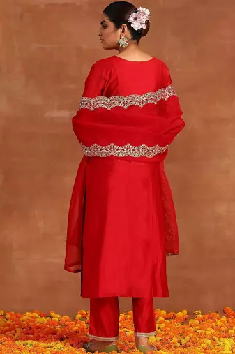 Floral embroidered regular sequinned kurta with palazzos & dupatta