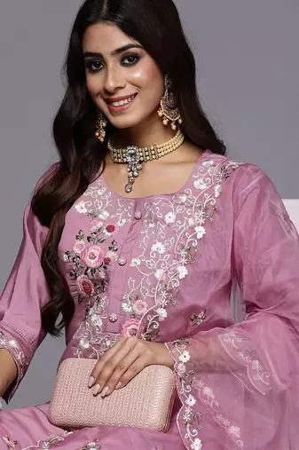 Women floral embroidered regular sequinned kurta with trousers & dupatta