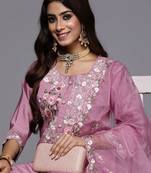 Women floral embroidered regular sequinned kurta with trousers & dupatta
