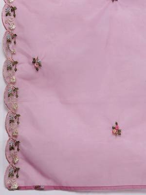 Women floral embroidered sequinned kurta with trousers & dupatta 5