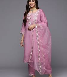 Women floral embroidered sequinned kurta with trousers & dupatta