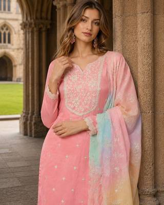 Peach moonga silk suit with embroidery sequin work 2