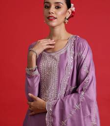 Floral embroidered regular sequinned kurta with trousers & dupatta
