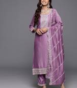 Floral embroidered regular sequinned kurta with trousers & dupatta