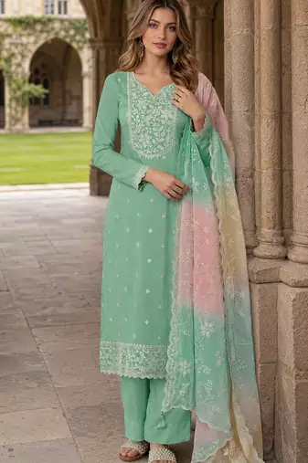 Green moonga silk suit with embroidery sequin work
