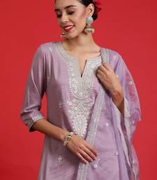 Ethnic motifs embroidered regular sequinned kurta with trousers & dupatta